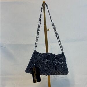 Elegant Beaded Shoulder Bag in Midnight Blue